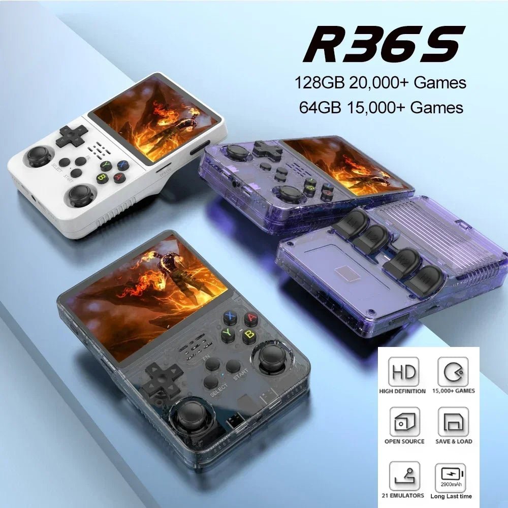 Console de jeu vidéo,Open Source R36S™, système Linux, écran IPS 3.5 pouces, lecteur vidéo de poche portable, jeux 64 Go 128G, rétro déterminer - Magasin Generale